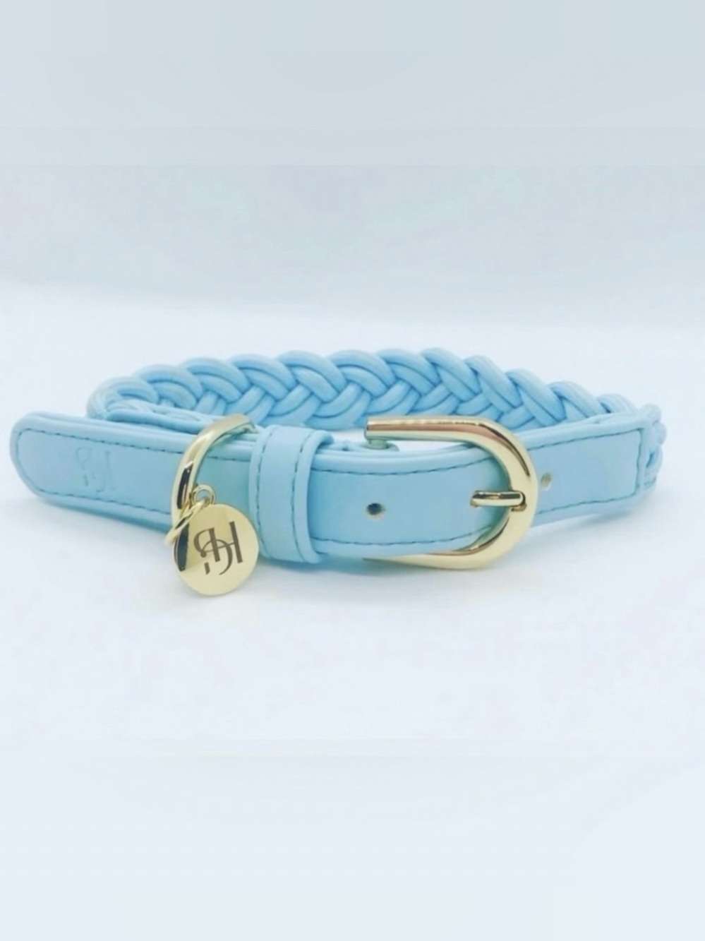 HGP Luxury Blue Weaved Dog Cat Collar Gold Hardware Leather Trim Small - Picture 2 of 6